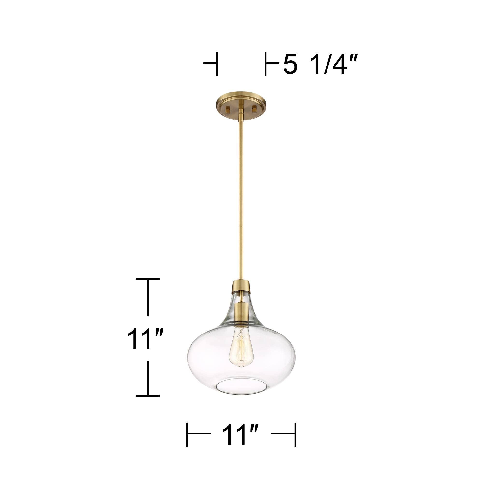 Euro Design Pendant Light Fixture - Single Bulb, Clear Glass Shade, Mini Gold Pendant Light for Kitchen Islands, Living Rooms, Bedrooms, Dining Rooms, and Foyers - 11" Wide, 11" High