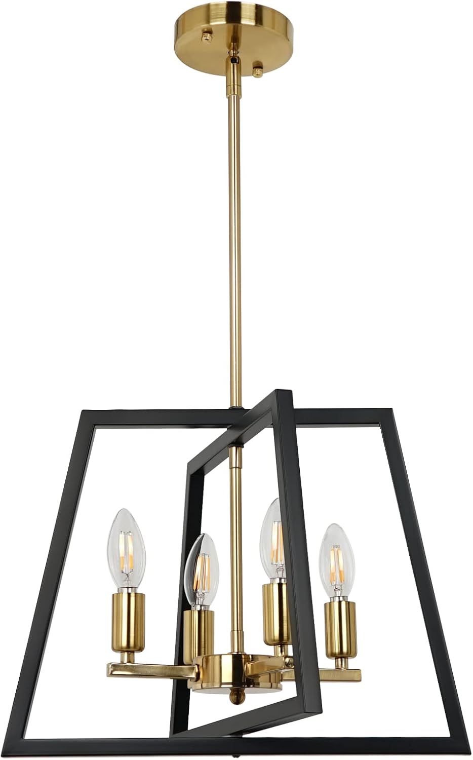 Black Brass Farmhouse Lantern Chandelier, Gold Modern Industrial Bird Cage Foyer Pendant Light, 4- Light Rustic Hanging Lighting Fixture for Kitchen Island, Dining Room, Entryway, Hallway