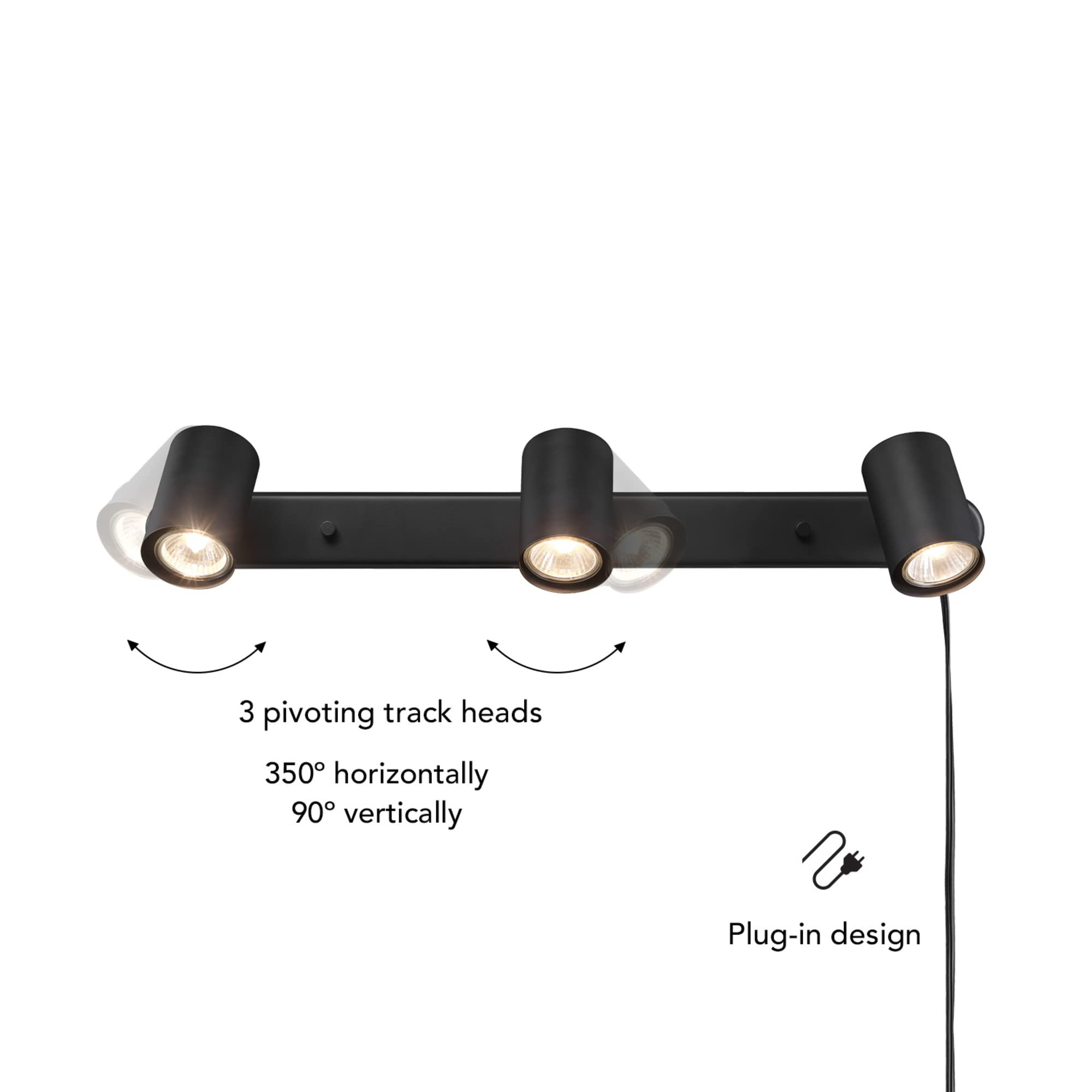 3-Light Plug-in Track Lighting, Matte White, 15 Foot Cord, in-Line On/Off Rocker Switch, Kitchen, Bathroom, Home Essentials, Ceiling Light, Dorm, Dining Room, Hallway