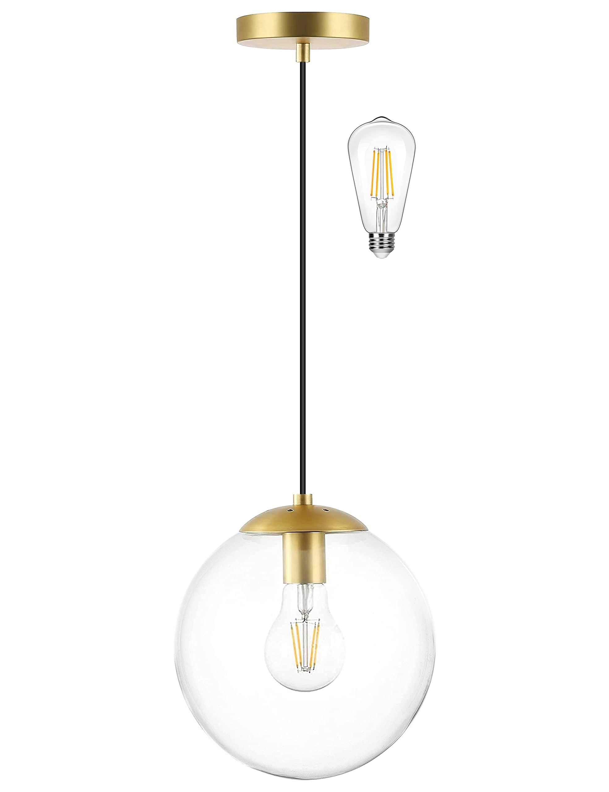 6-inch Mini Modern Globe Pendant Light Clear Glass with Brass Finish Contemporary Mid Century Adjustable Hanging Light Fixture for Living Room Bedroom Kitchen