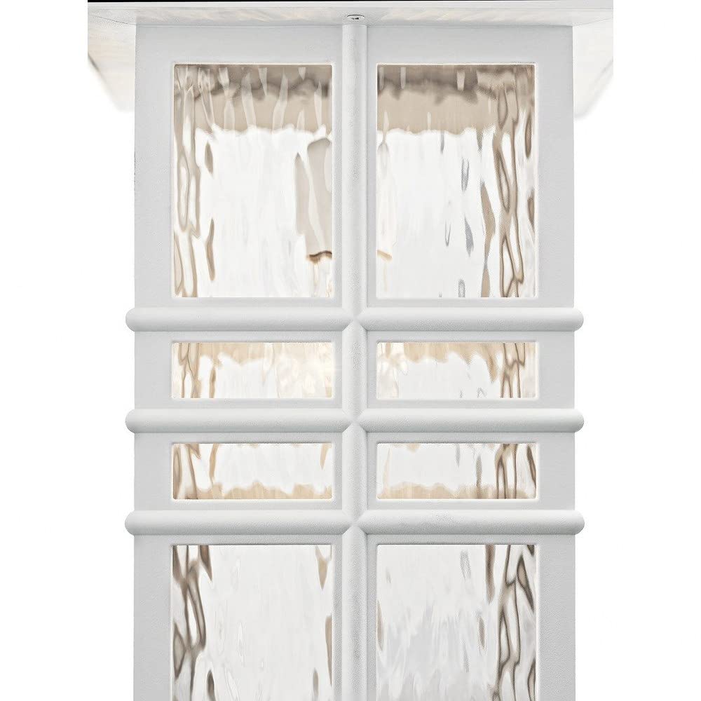 Square 12" Outdoor Wall Light in White, 1-Light Exterior Wall Sconce with Clear Hammered Glass, (12" H x 6.5" W), 49829WH