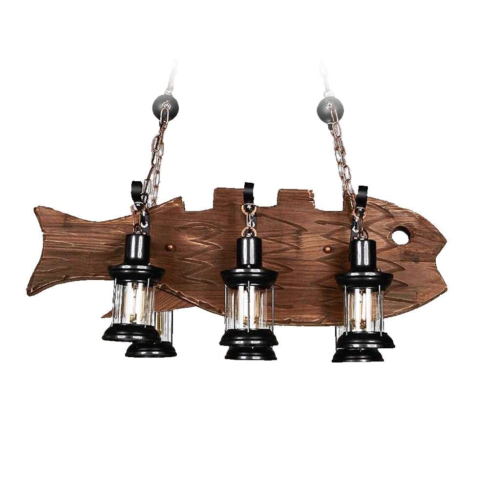 8 Lights Industrial Retro Wooden Chandelier Pendant Light Island Hanging Ceiling Fixture Vintage Farmhouse Wood Light Adjustable Chain for Home Cafe Bar Restaurant (39.4")