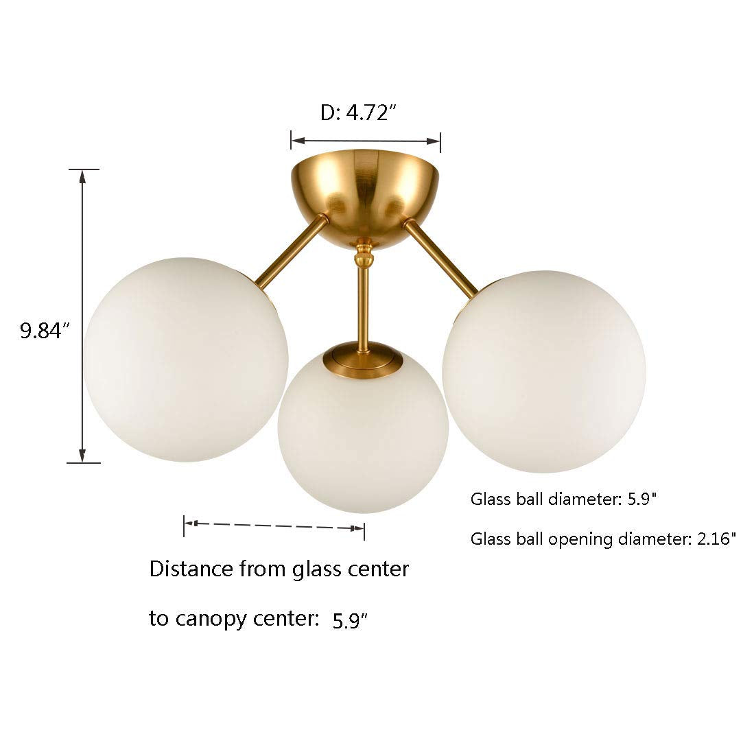 Modern Globe Semi Flush Mount Ceiling Light,Black Ceiling Light Fixture with Opal Glass 7Inch/18CM,Mid Century Kitchen Light Fixtures Hallway Light Fixtures Ceiling for Bedroom Kitchen