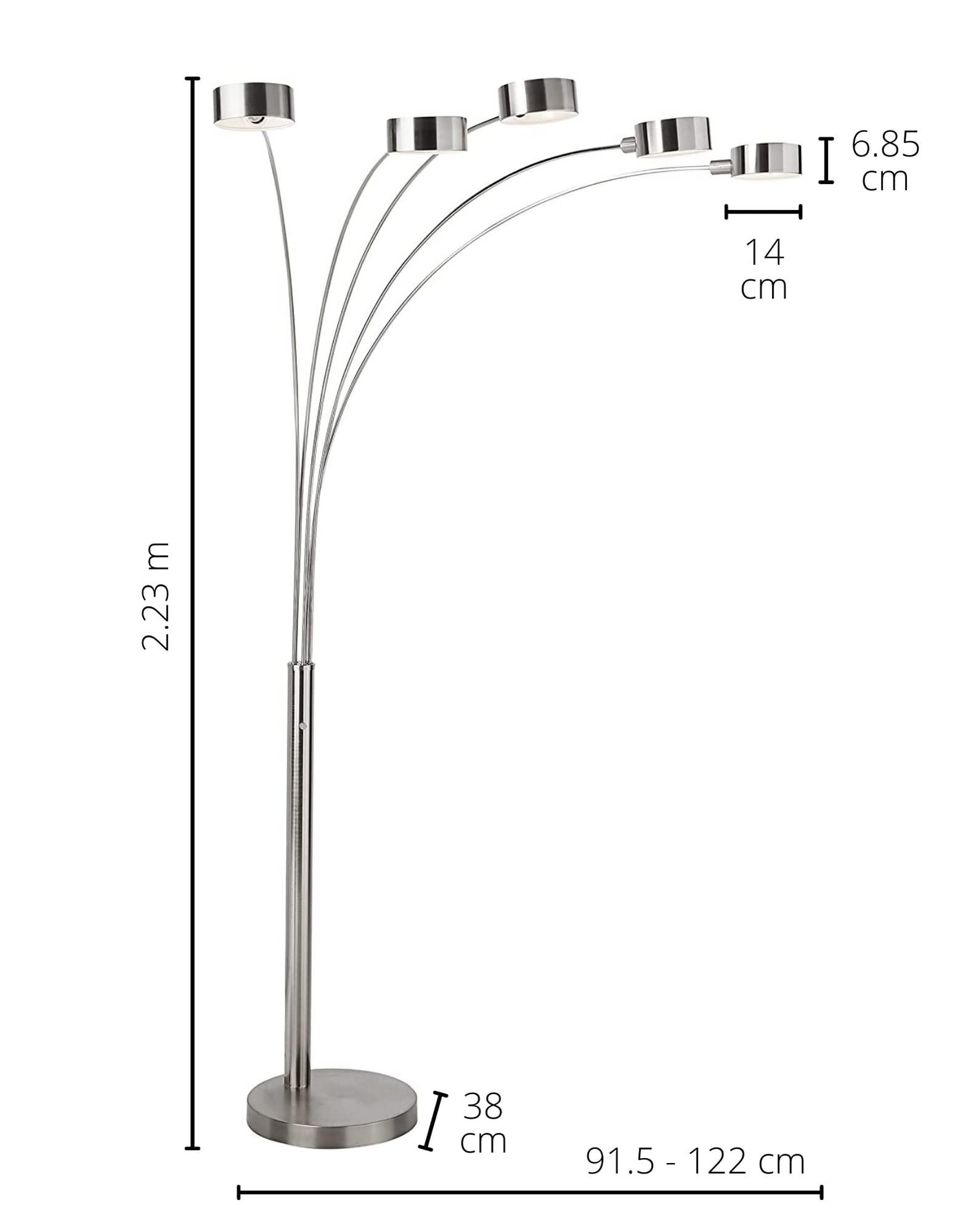 USA Micah - 5 Arc Floor Lamp w/Dimmer Switch, 360 Degree Rotatable Shades - Bright & Attractive, Brushed Black Nickel