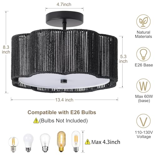 Rattan Ceiling Light Fixtures Flush Mount,3-Light Boho Light Fixtures Ceiling Mount for Bedroom,Close to Ceiling Light Modern Rattan Chandelier Lighting for Hallway Kitchen Dining Room(Yellow)