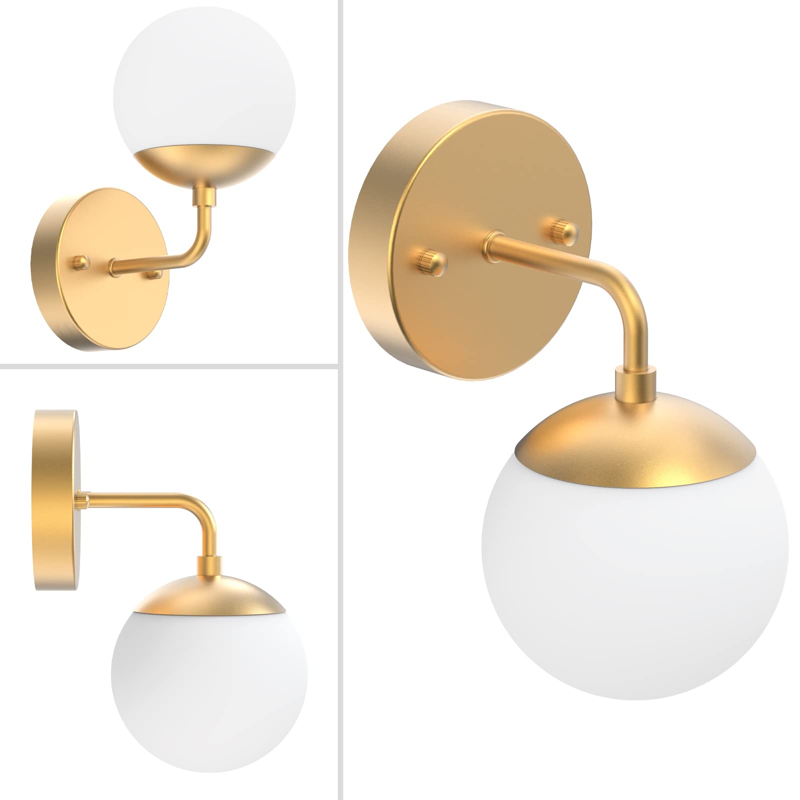 Gold Wall Sconce 1 Light,Mid Century Modern Globe Wall Sconce, Gold Wall Light for Restaurant Living Room Bedside Stairs Bathroom Mirror(3000K G9 Bulbs Include)