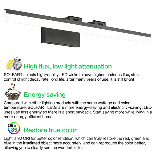 Dimmable Black Vanity Light Bar Lighting Fixtures Modern Bathroom Light Fixtures 6000K Rotatable White Aluminum LED Light