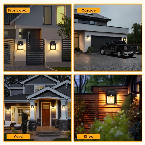 Solar Wall Lights Outdoor, Dusk to Dawn Motion Sensor Lights Waterproof, 2 Pack Motion Sensor Solar Porch Lights with 3 Modes, for Patio, Garage, Shed