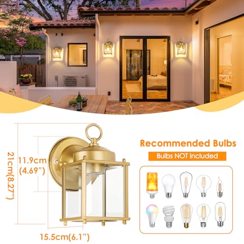 Outdoor Wall Lantern, Exterior Waterproof Wall Sconce Light Fixtures, Black Front Door Wall Lighting with Clear Beveled Glass Shade, 2 Pack