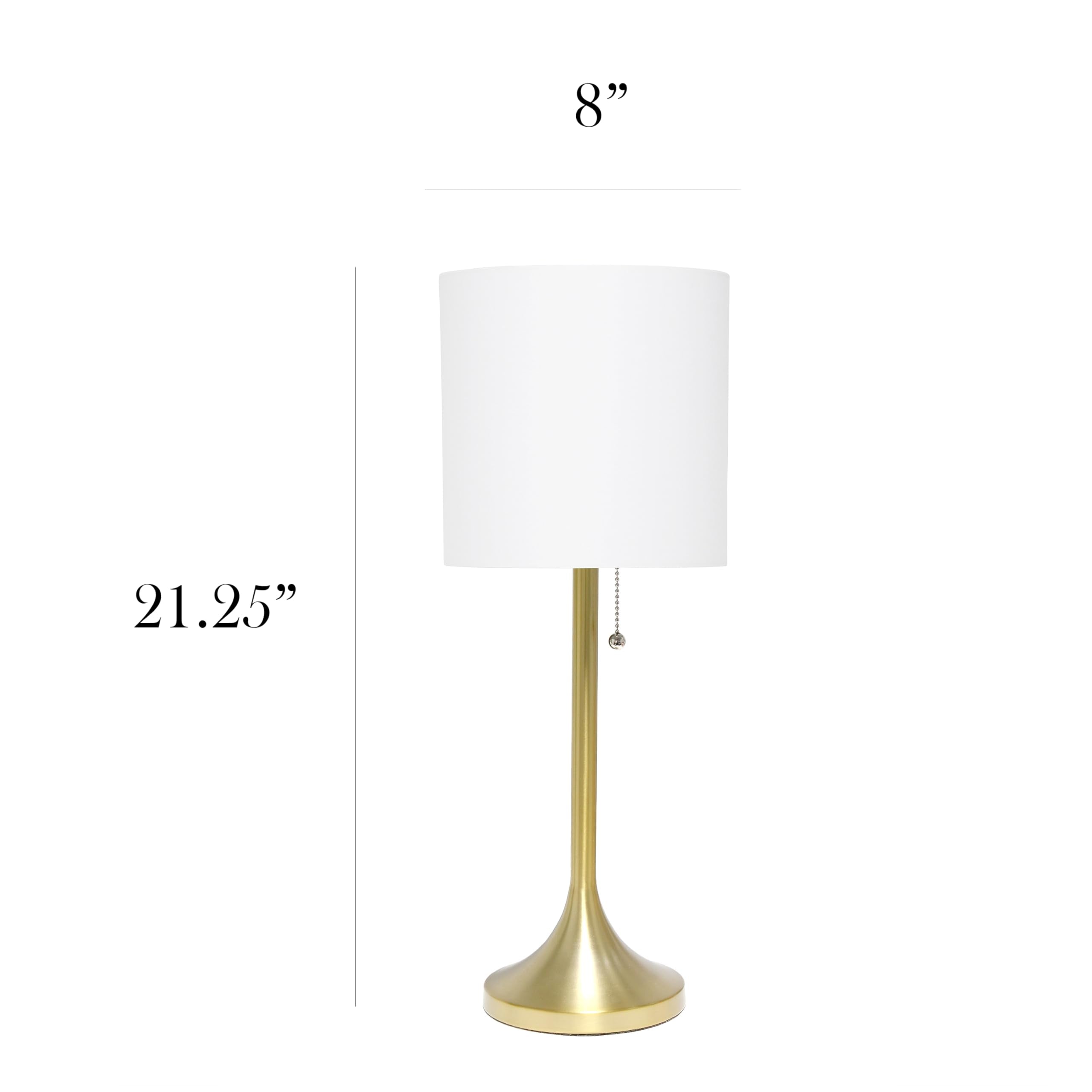 Tapered Fabric Drum Shade Table Lamp, Gold and White, 8 x 8 x 21