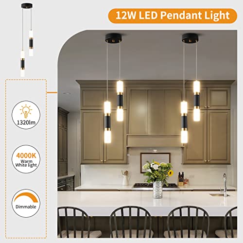 2-Light Modern Kitchen Island Dimmable LED Modern Black Gold Mini Pendant Light, Bedroom Bedside Table Black Small Pendant Light