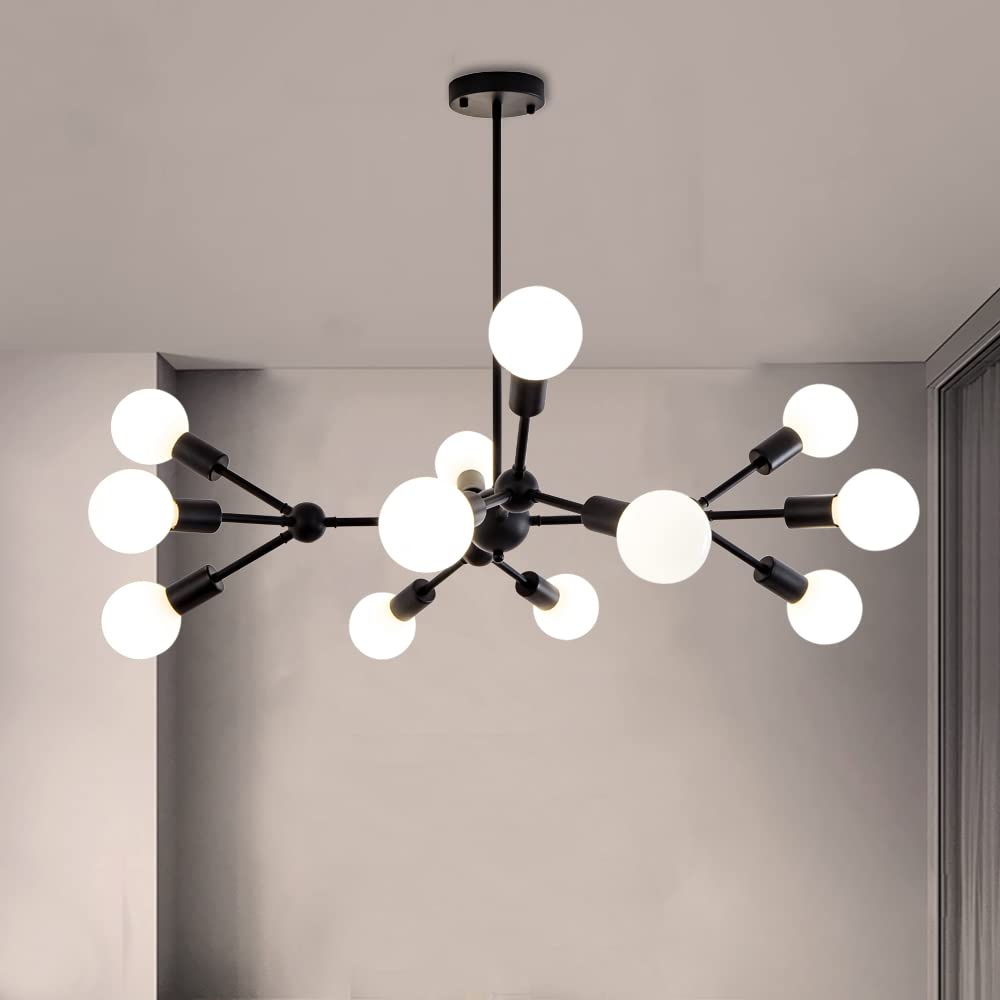 Modern Mid Centur 6 Light Semi Flush Mount Ceiling Lighting Fixture for Living Room Bedroom Dining Room Hallway Kitchen Office,Minimalist Gold and Black Sputnik Chandelier