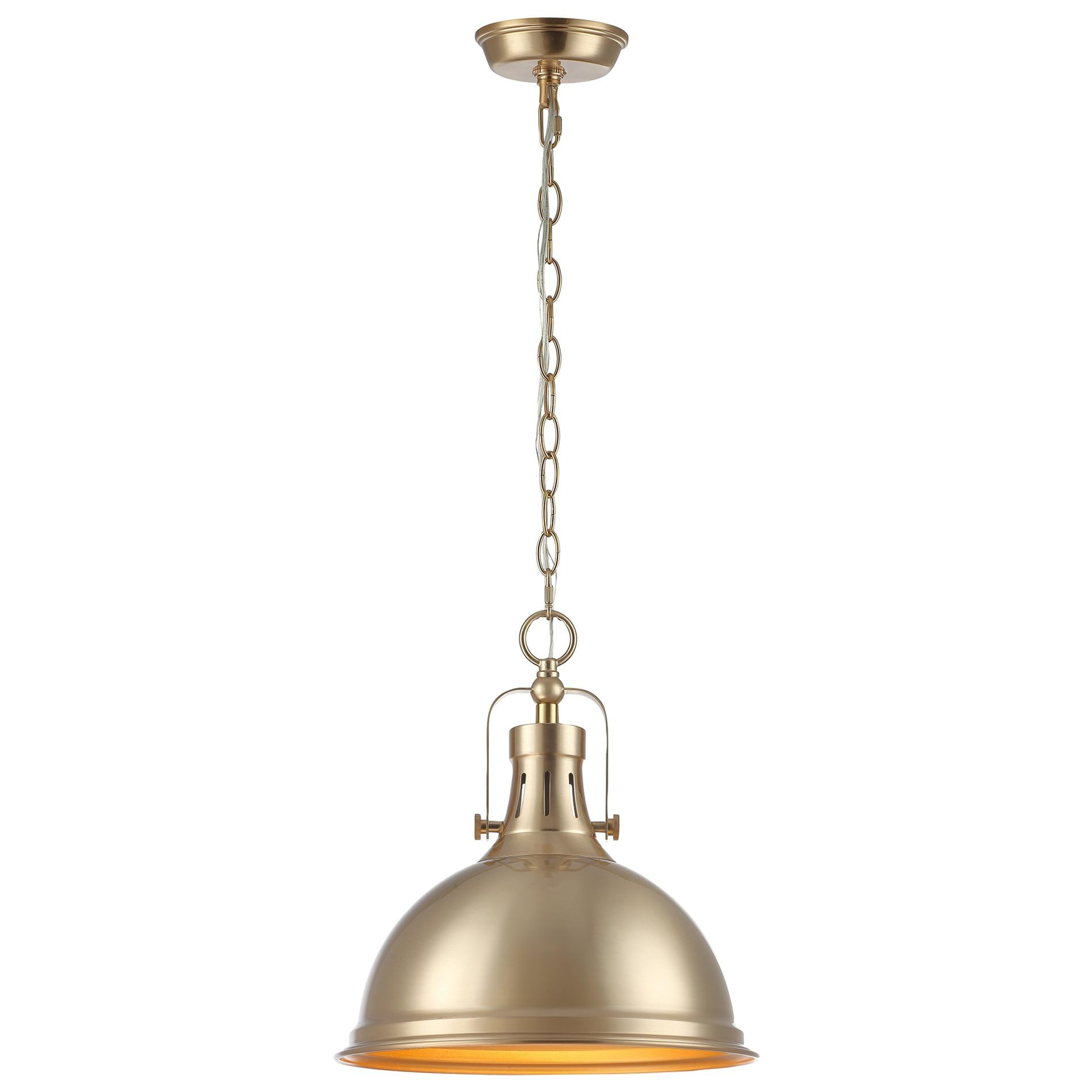 9" Contemporary Industrial Pendant Light, Adjustable Length + Shade Swivel Joint, Brushed Brass Finish