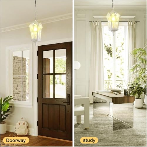 Gold Outdoor Pendant Light fixtures for Patio Foyer Entryway, Anti-Rust Waterproof Exterior Hanging Porch Light with Crack Glass Adjustable Chain Aluminum Outside Ceiling Lights(1 Pack)