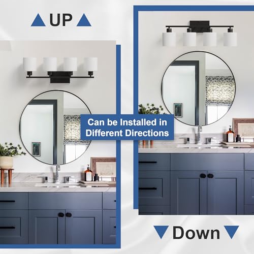 Black Bathroom Light Fixtures Over Mirror, Rustproof Vanity Lights for Bathroom, Modern 3-Light Wall Sconces for Living Room, Milky White Glass Shades, Standard E26 Base, Bulbs Not Included