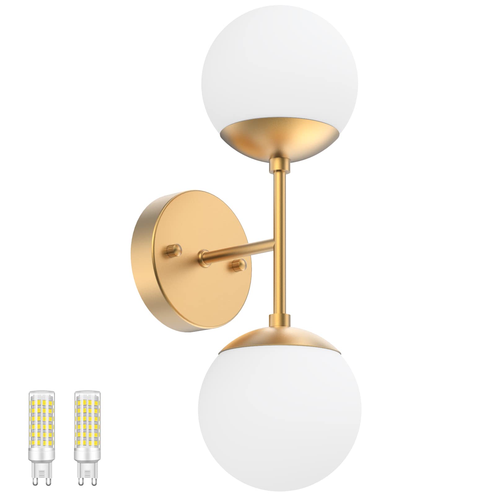 Gold Wall Sconce 1 Light,Mid Century Modern Globe Wall Sconce, Gold Wall Light for Restaurant Living Room Bedside Stairs Bathroom Mirror(3000K G9 Bulbs Include)