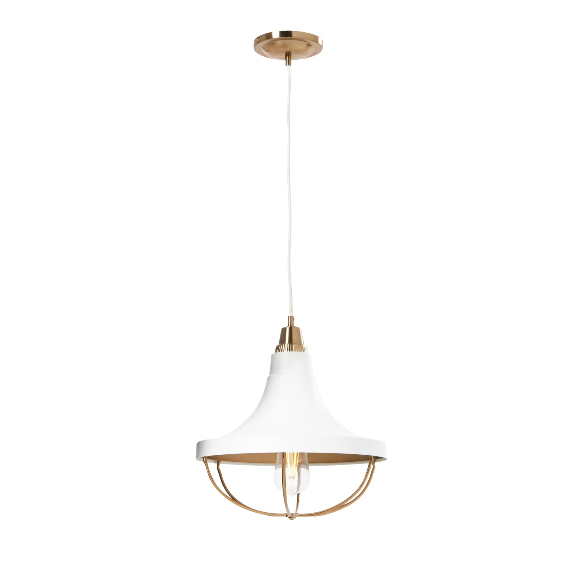 Caged Dome Metal Semi-Flush Mount Ceiling Light, Brushed Brass and Navy Blue