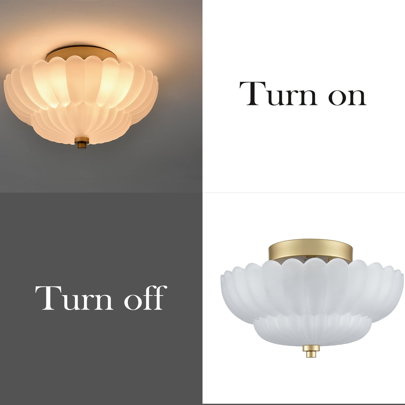 Modern Black Ceiling Light Traditional Semi Flush Mount Ceiling Light with Scalloped Clear Glass for Living Room Hallway Close to Ceiling Light Fixture