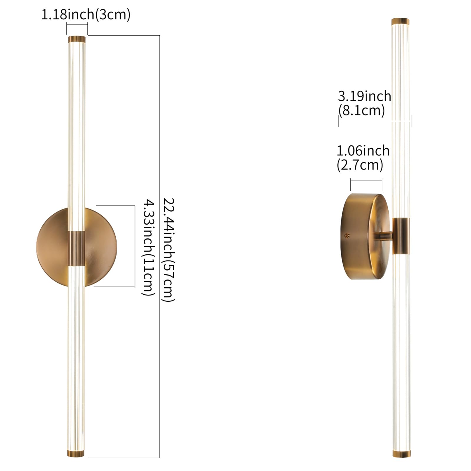 Wall Sconces Set of Two Brushed Brass Gold LED Wall Lights Modern Linear Sconces Wall Lighting Indoor Sconces Wall Decor Set of 2 Wall Lamps for Living Room Wall Scones, Wall Lights Set of 2