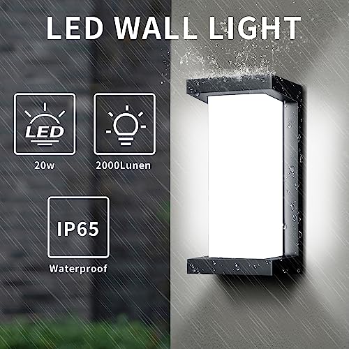 Wrasse Porch Lights Outdoor Waterproof 2000LM 20W Modern Exterior Neutral White Lighting Fixtures 6500K Black Outdoor Light Wall Mount Sconce Wired for House/Garage Front Door Outside