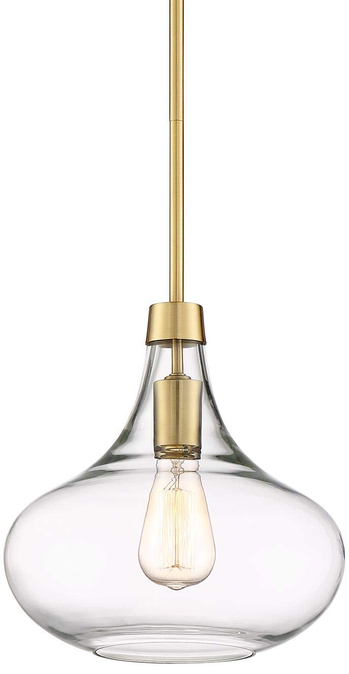 Euro Design Pendant Light Fixture - Single Bulb, Clear Glass Shade, Mini Gold Pendant Light for Kitchen Islands, Living Rooms, Bedrooms, Dining Rooms, and Foyers - 11" Wide, 11" High