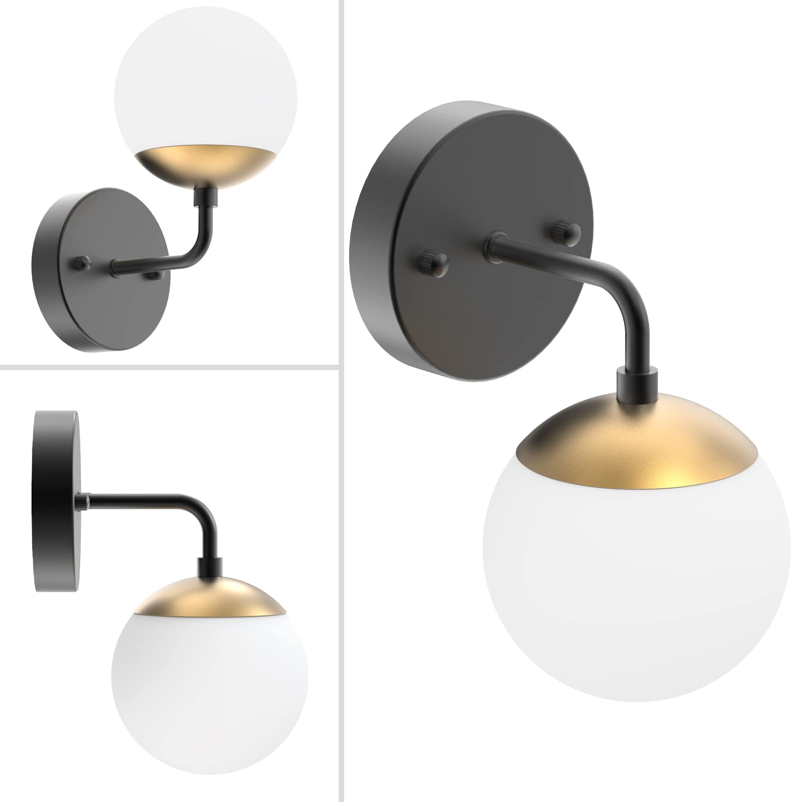 Gold Wall Sconce 1 Light,Mid Century Modern Globe Wall Sconce, Gold Wall Light for Restaurant Living Room Bedside Stairs Bathroom Mirror(3000K G9 Bulbs Include)