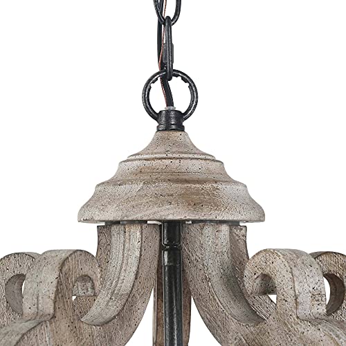 Farmhouse Chandelier for Dining Room, Wood Chandelier Light Fixture for Foyer, 15.5'' Dia