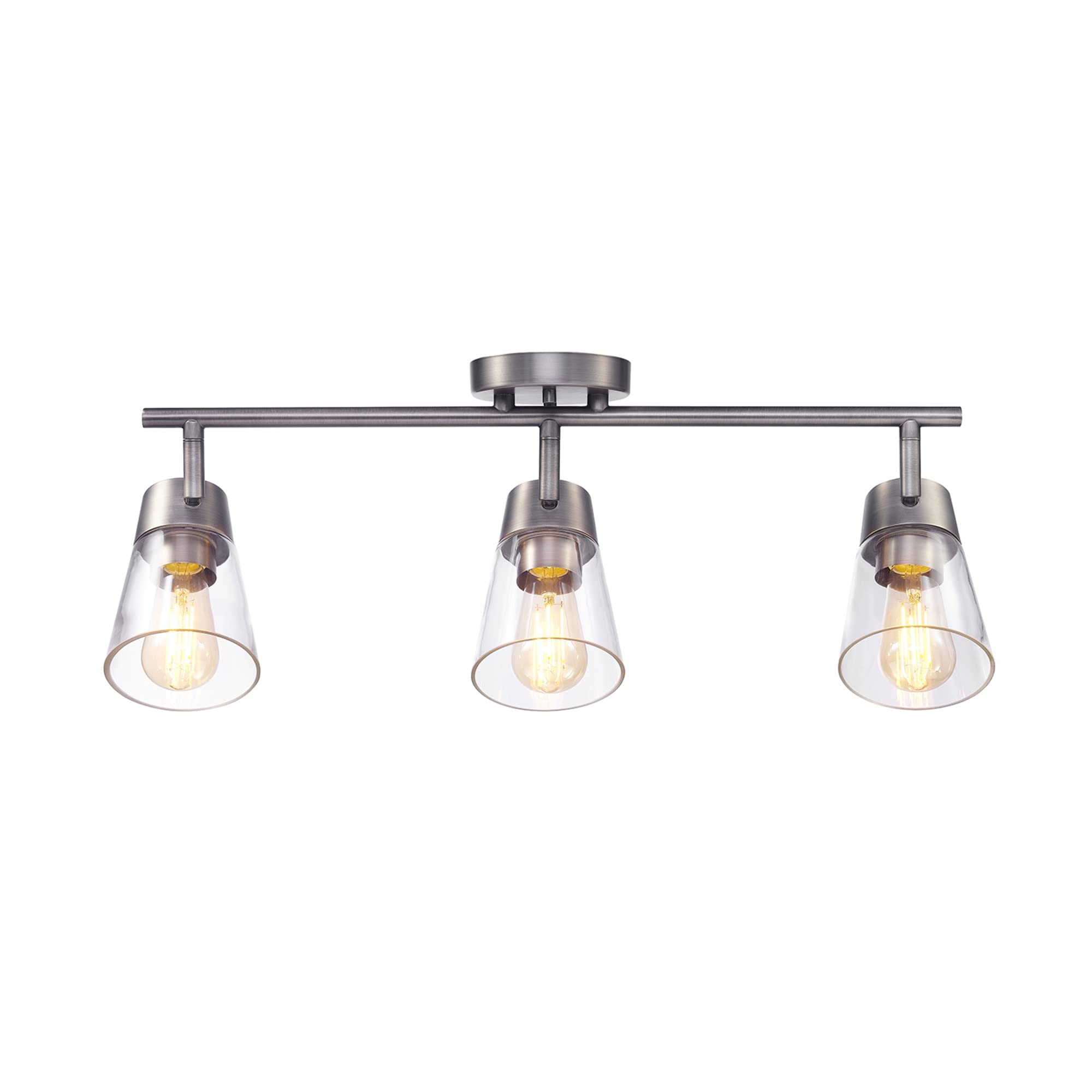 3-Light Track Lighting, Wood Toned, Matte Black Accents, Clear Glass Shades, Kitchen, Bathroom, Home Essentials, Ceiling Light, Dorm, Dining Room, Hallway