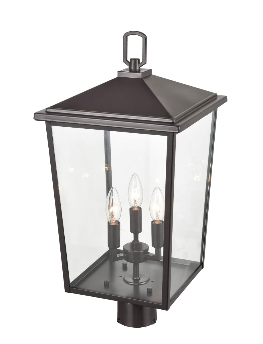 Three Light Outdoor Steel Pendant Lantern, Anti-Rust Powder Coat Black, Wet Rated, Clear Glass Shade, Perfect for Corridors, Gardens, Courtyards, Doorways, Back Yards, Patios