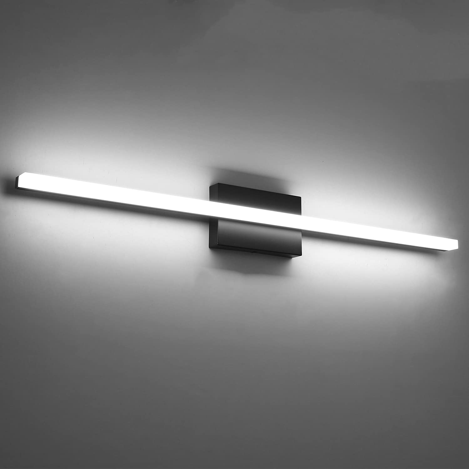 LED Bathroom Vanity Light Bar 16 Inch 9W Black IP44 Over Mirror Lighting Fixture Wall Sconce Indoor Modern Cool White 6000K