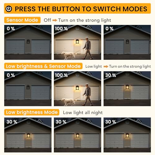 Solar Wall Lights Outdoor, Dusk to Dawn Motion Sensor Lights Waterproof, 2 Pack Motion Sensor Solar Porch Lights with 3 Modes, for Patio, Garage, Shed