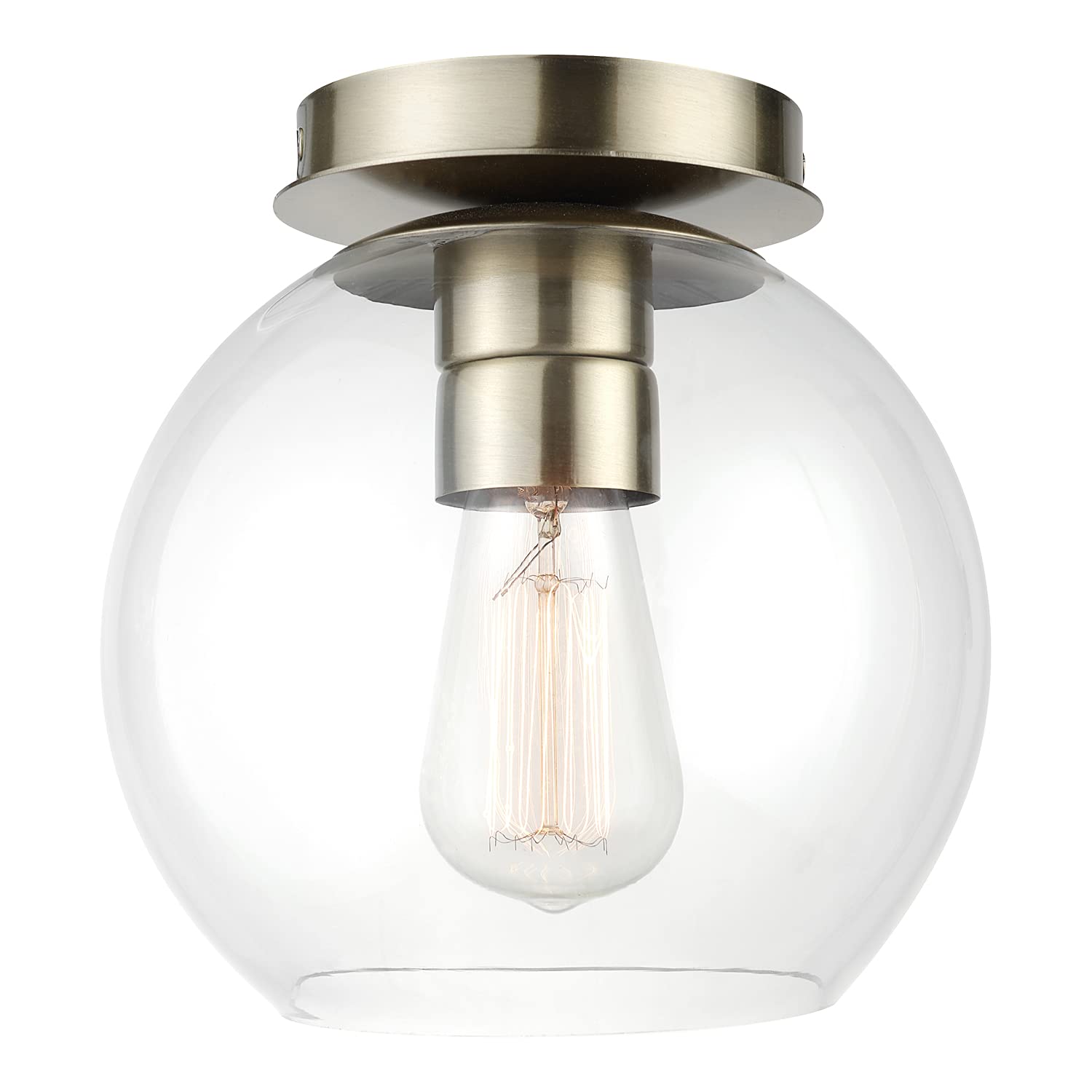 1-Light Semi-Flush Mount Ceiling Lighting, Matte Brass, Clear Glass Shade, Bulb Not Included