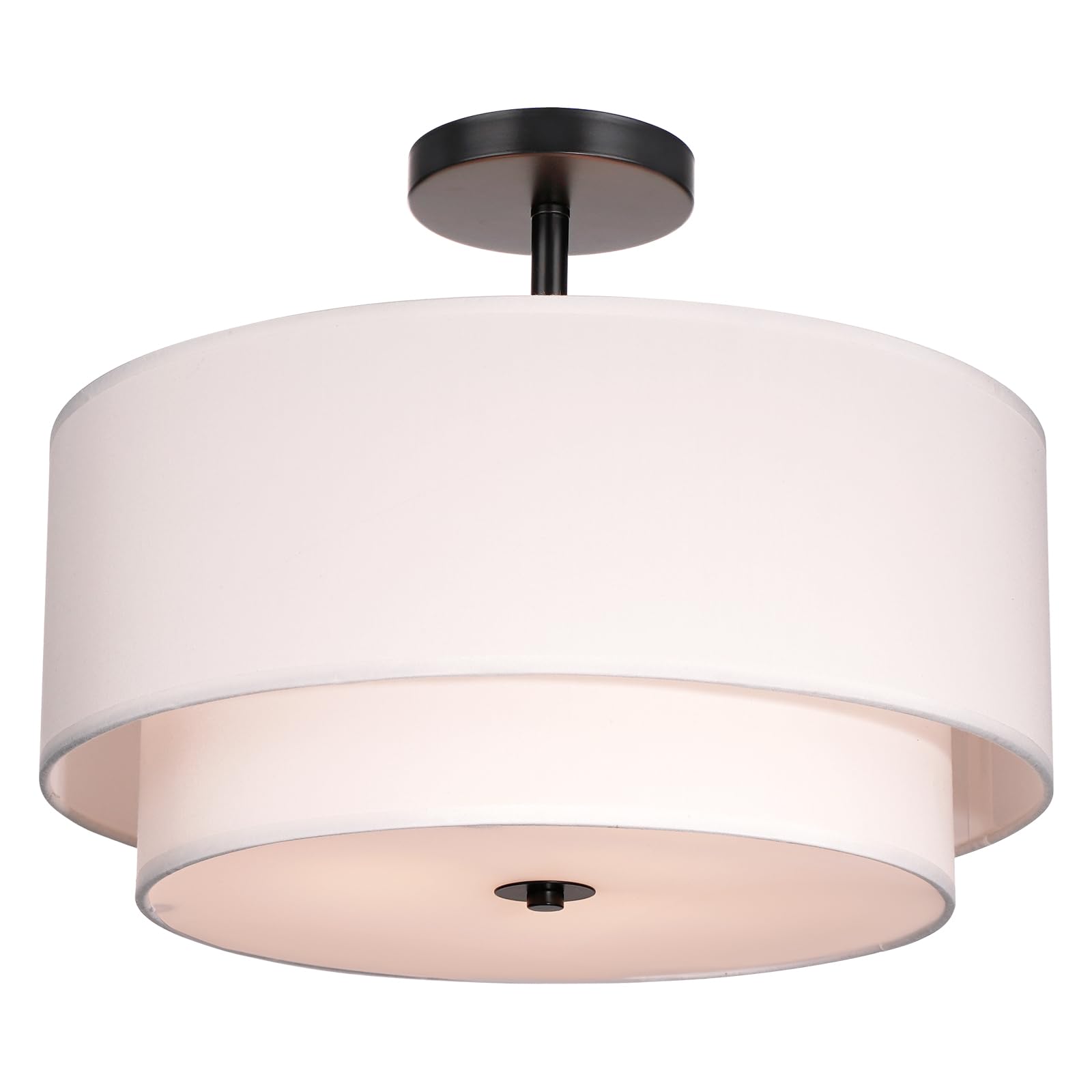 Modern Semi Flush Mount Ceiling Light - Easric Light Fixtures Ceiling Mount Hallway Light Fixtures Ceiling with Black 2-Layer Fabric Shade Drum Ceiling Lights for Bedroom,Dining Room,Kitchen,Foyer