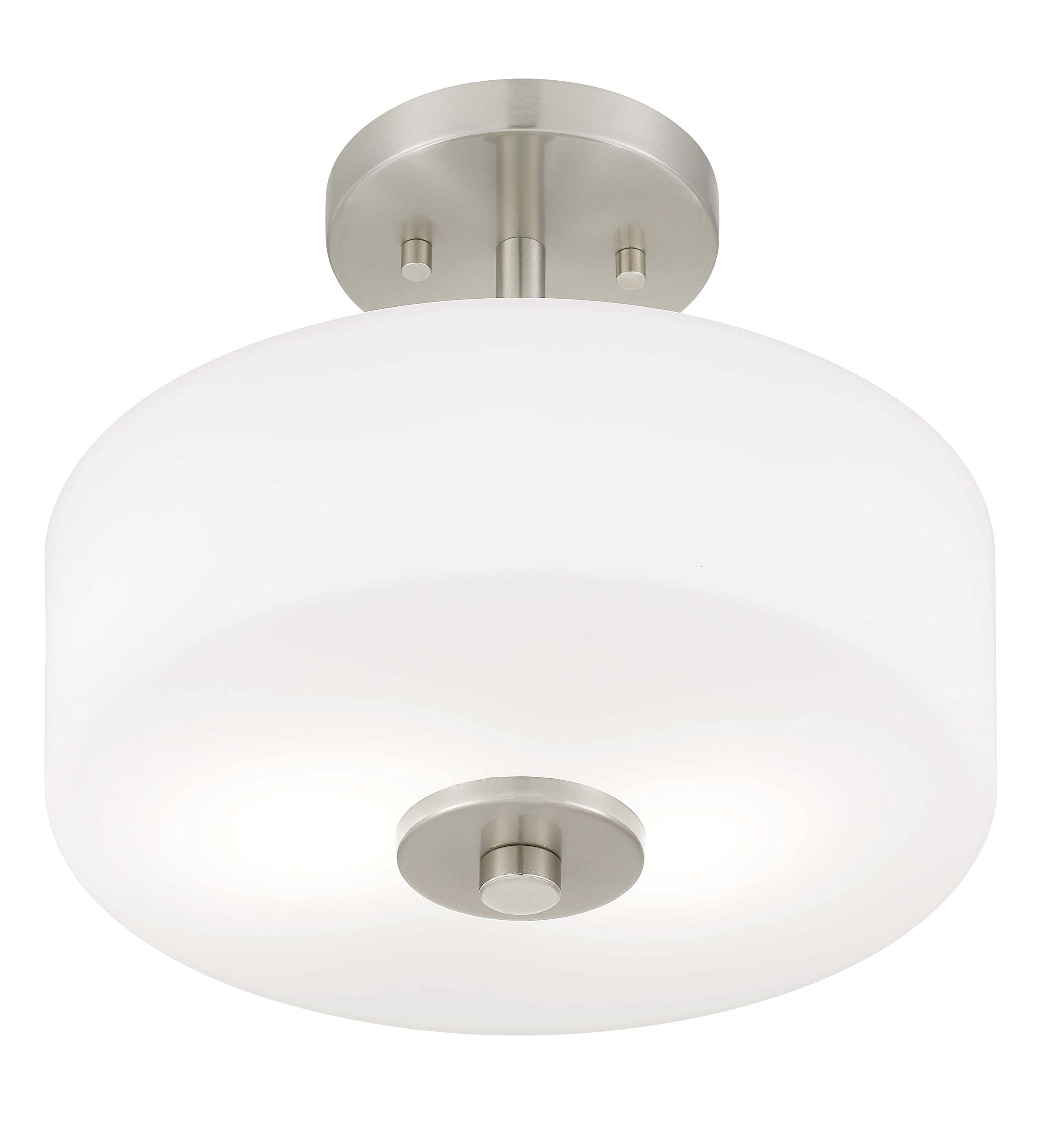 2-Light Semi Flush Mount Light with Etched Glass in Drump Shade Brushed Finish for Hallway, Entryway, Passway, Dining Room, Bedroom, Garage, Kitchen Island, Balcony