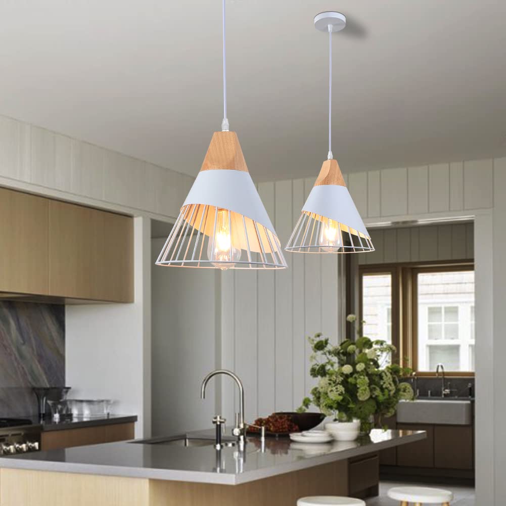 Modern Black Pendant Light Over Kitchen Island, Adjustable Wood Hanging Light Fixture,Industrial Pendant Lighting for Dining Room,Living Room,Bedroom,Hallway,Kitchen,Bar