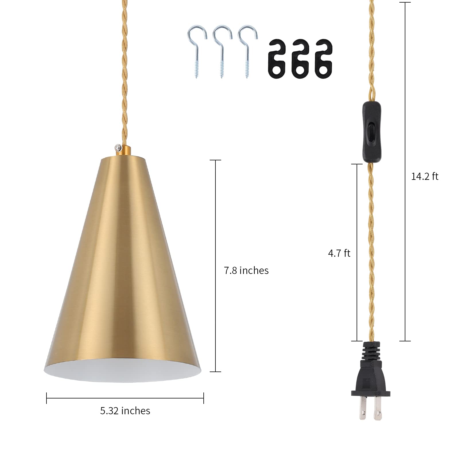 Gold Pendant Lights Kitchen Island,Dining Room Light Fixtures Over Table 3 Pack with Brushed Brass Cone Metal Shade, Modern Farmhouse Mini Chandeliers,Adjustable Cord Hanging Lighting for Bar,Sink