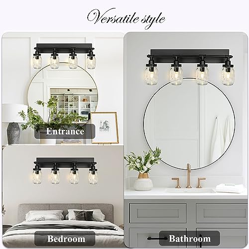 Bathroom Wall Light Fixtures, Industrial Mason Jar Vanity Light, Wall Sconce with Black Finish (3 Lights)