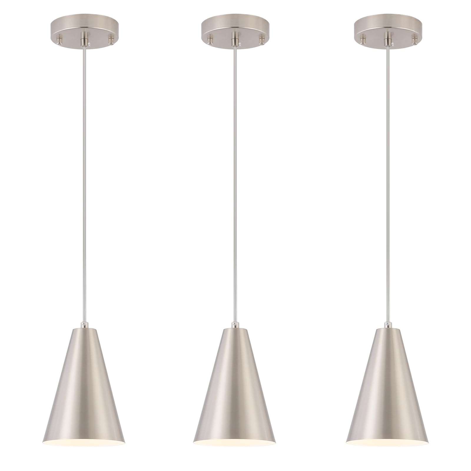 Gold Pendant Lights Kitchen Island,Dining Room Light Fixtures Over Table 3 Pack with Brushed Brass Cone Metal Shade, Modern Farmhouse Mini Chandeliers,Adjustable Cord Hanging Lighting for Bar,Sink