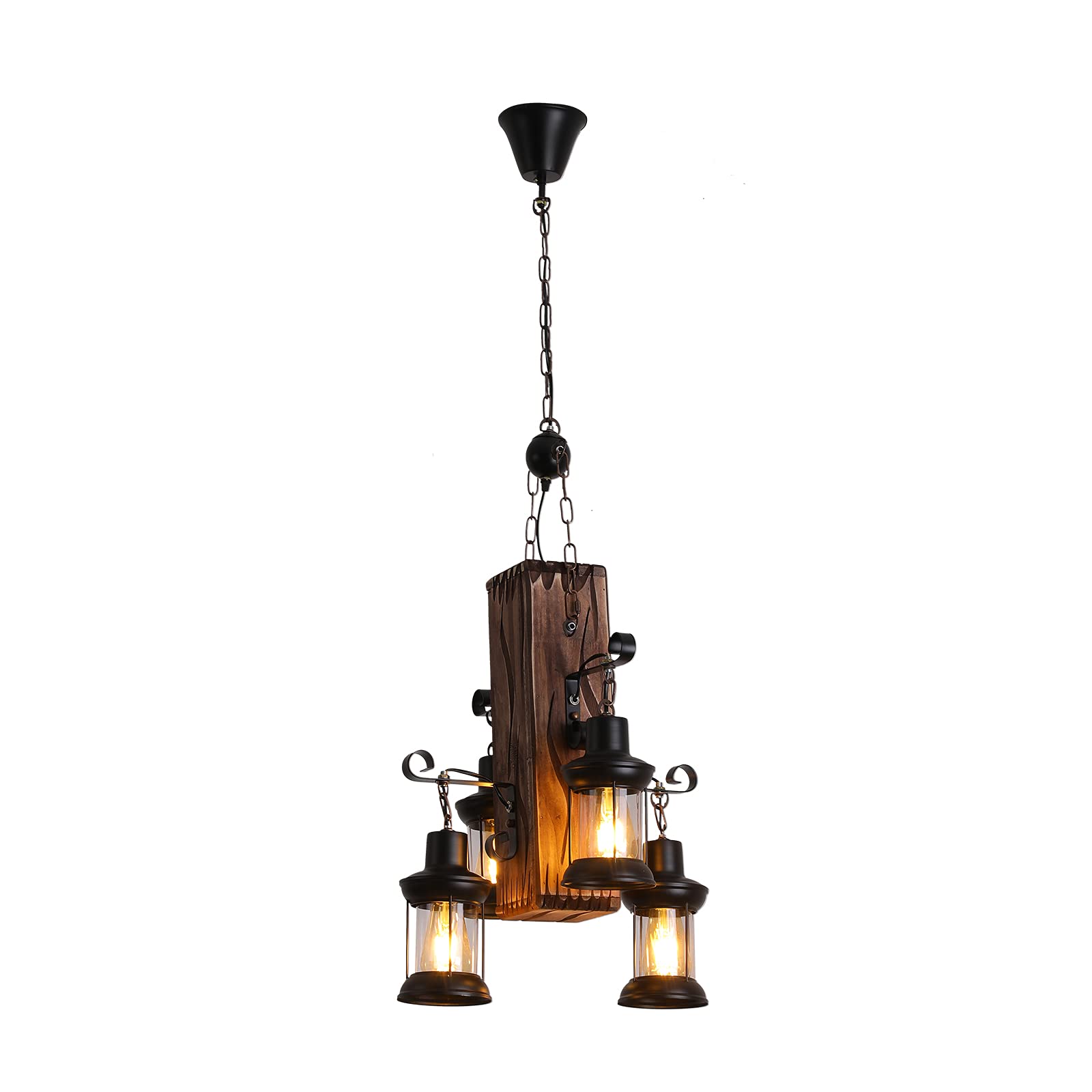 TFCFL 6 Lights Industrial Vintage Hanging Pendant Light Wooden Chandelier Ceiling Light Retro Wooden Light Suspension Lighting Fixture Retro Loft Lantern Chandelier Lights Handmade Lighting Products