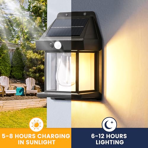 Solar Wall Lights Outdoor, Dusk to Dawn Motion Sensor Lights Waterproof, 2 Pack Motion Sensor Solar Porch Lights with 3 Modes, for Patio, Garage, Shed