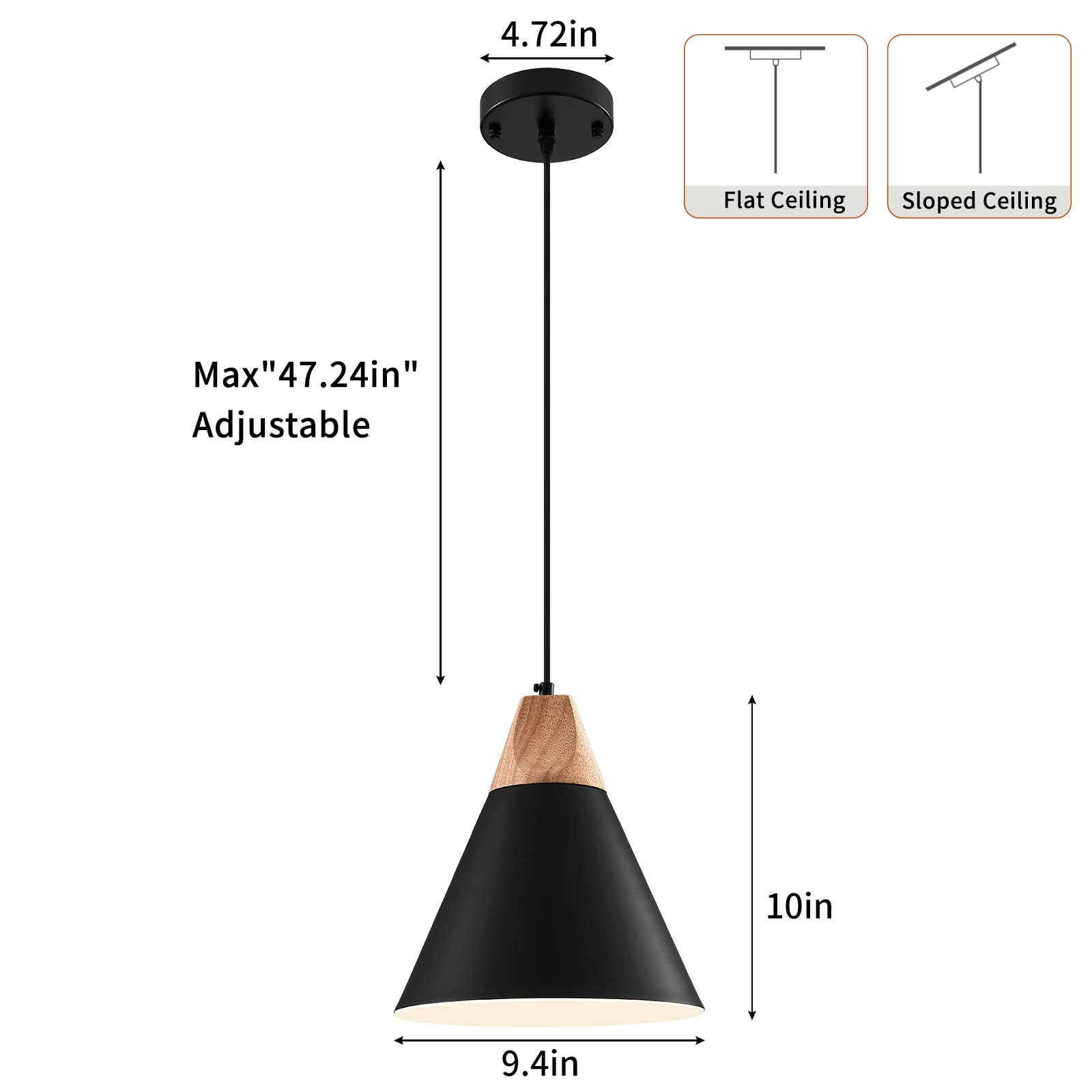 Black Pendent Light 2 Packs 9.4 inches, Kitchen Pendant Light, Farmhouse Pendant Light, Industrial Pedant Light, Black Pendant Lights Kitchen Island for Kitchen, Bar, Bedroom