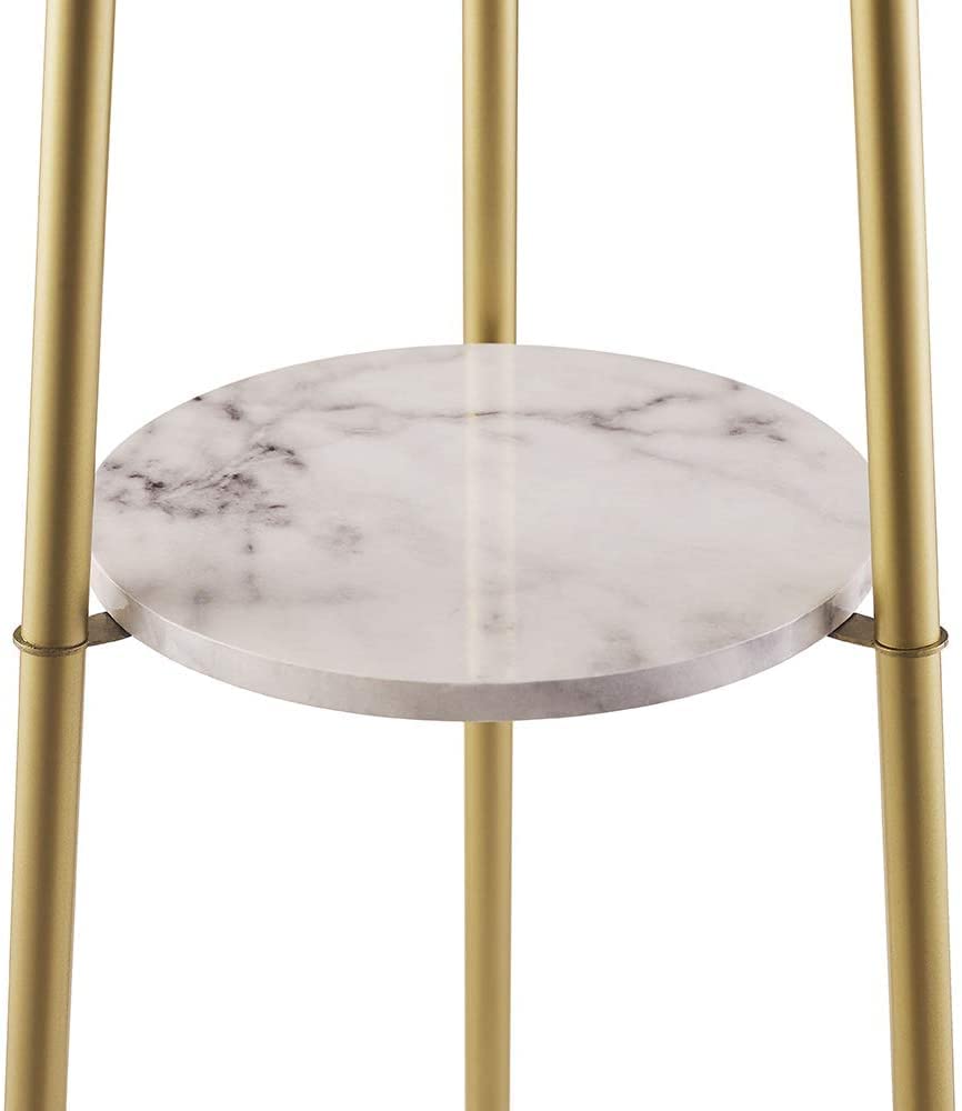 Floor Lamp, Standing Reading Light with Faux Marble Shelves and Fabric Shade, Modern Tall Pole, Accent Furniture Décor Lighting for Living Room, Bedrooms