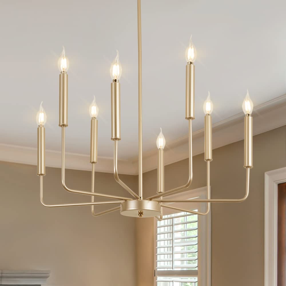 Modern Gold Chandelier, 12-Light Rustic Farmhouse Chandelier, Metal Industrial Candle Chandeliers for Dining Room, Kitchen, Foyer, Entryway, Living Room