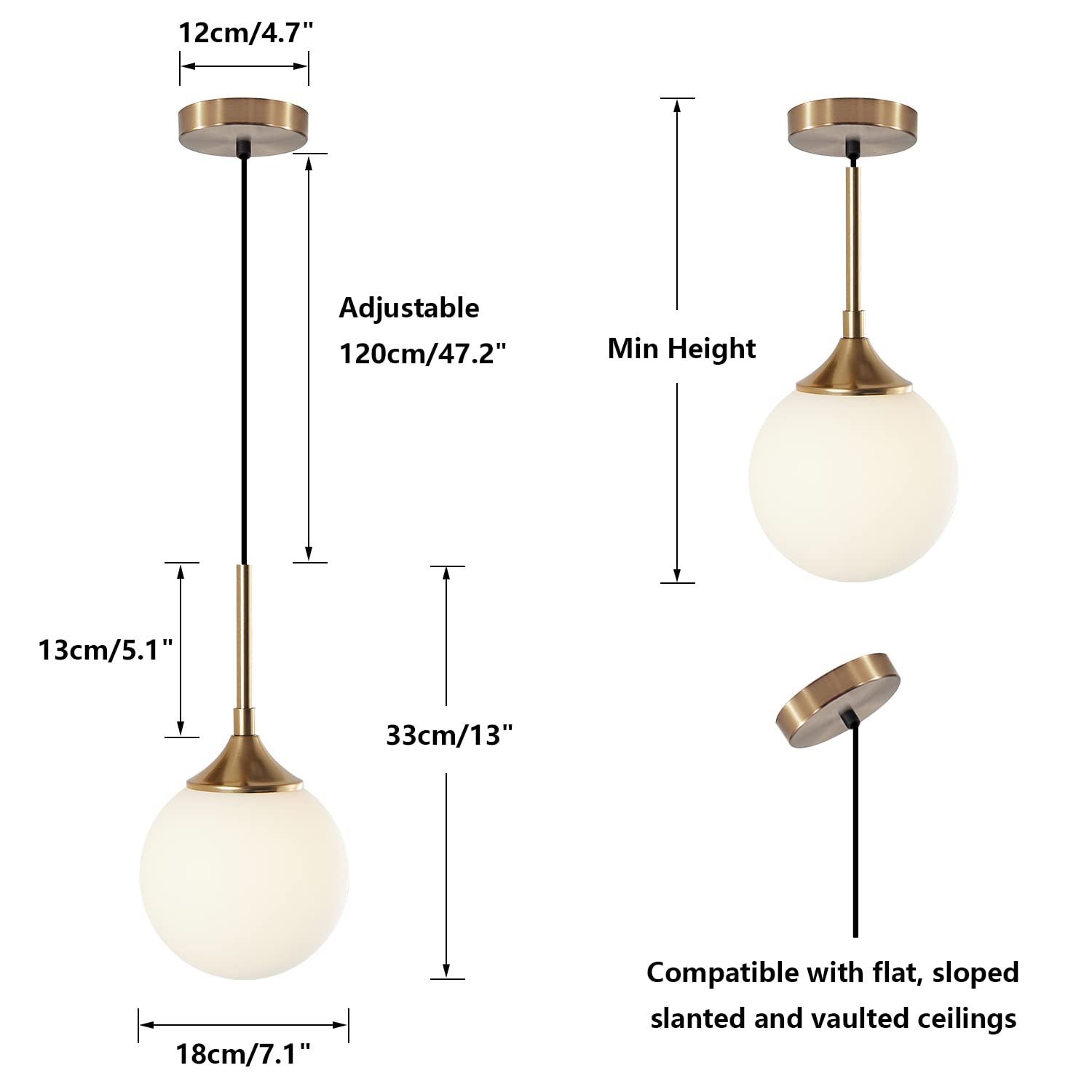 Lighting Mid Century Modern Pendant Chandelier 1-Light Gold Glass Globe Pendant Light Brushed Brass Pendant Light Large Kitchen Pendant Lighting Over Island (Amber)