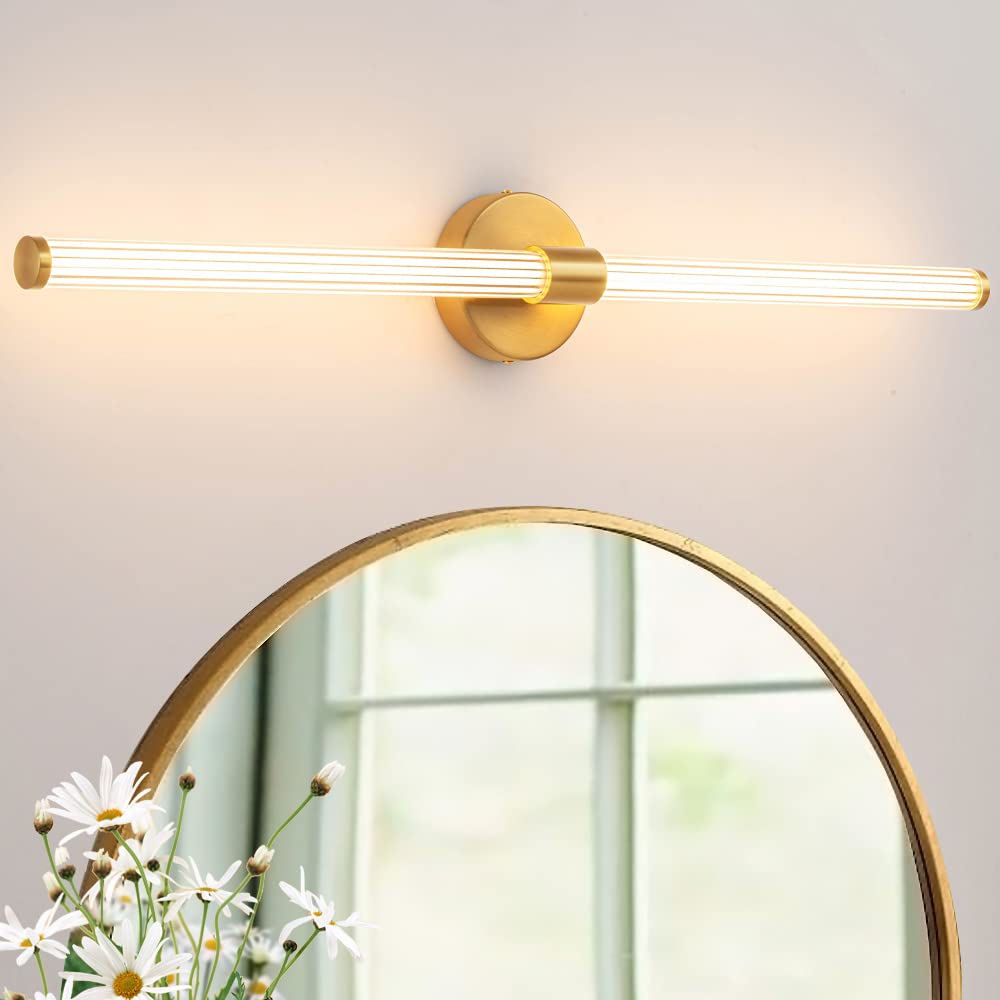 LED Bathroom Light Fixtures Gold Bathroom Vanity Lights Over Mirror 360° Full Lighting Dimmable LED 22 inch Vanity Light Bar Modern Wall Sconce Warm Light for Bedroom Living Room