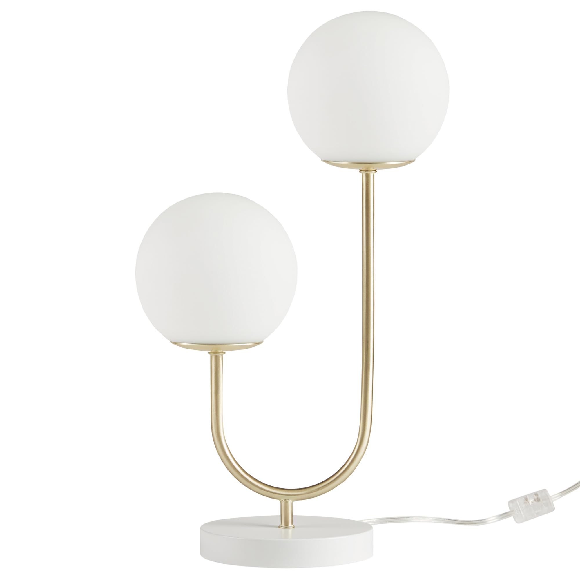 510 DESIGN Table Lamp for Bedroom - Metal Gold Nightstand Lamp, Frosted Glass Globes Modern Bedside Lamp w/White Base, Clear Polarized Cord & in Line Switch, Accent Lamp Decor, 20" H Gold/White