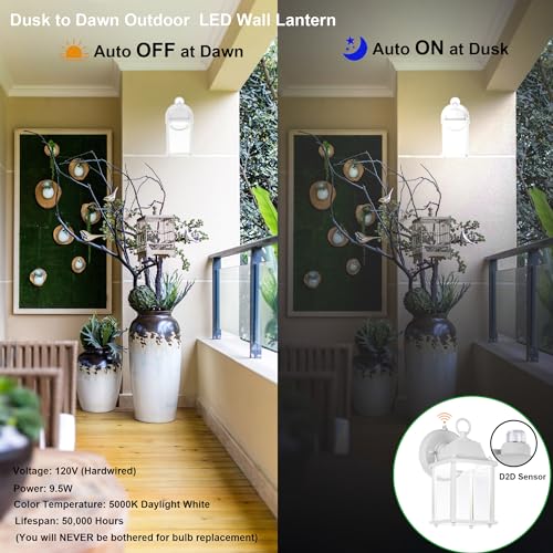 Outdoor Wall Lantern, Wall Sconce as Porch Lighting Fixture, E26 Base 60W Max., Aluminum Housing Plus Glass, Water-Proof and Outdoor Rated, ETL Qualified, 2-Pack, White