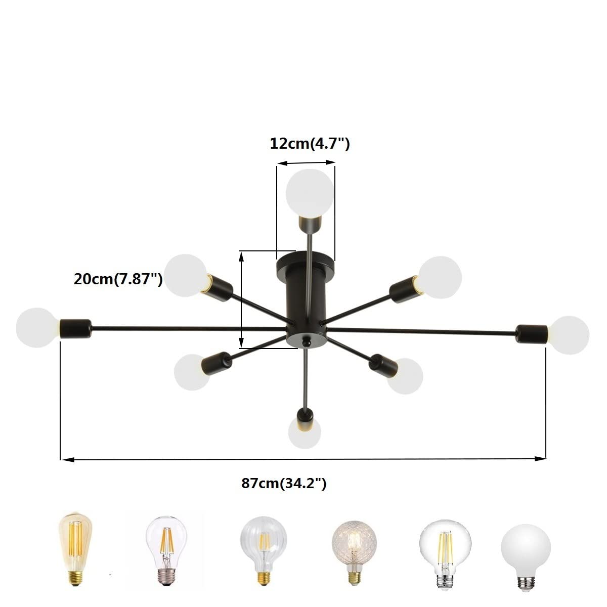 10 Lights Modern Sputnik Ceiling Chandelier Gold Industrial Ceiling Lamp Mid Century Semi Flush Mount Ceiling Light Fixture for Kitchen Dining Room Living Room Bedroom Foyer Lighting