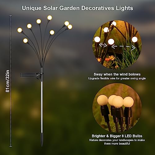 Solar Garden Lights, 4 Pack 32 LED Solar Outdoor Lights, Outdoor Decorations Lights, Solar Swaying Lights, Firefly Lights for Patio Pathway Outdoor Decor, Big Bulb Solar Swaying Lights