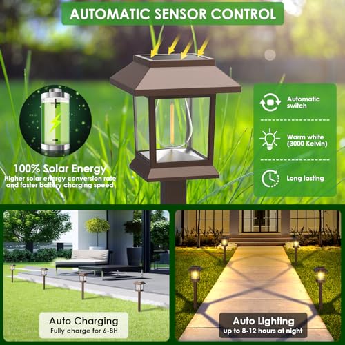 Solar Pathway Lights Outdoor, 12 Pack Upgraded LED Waterproof Solar Outdoor Lights, Solar Garden Landscape Lighting for Outside Driveway Garden Landscape Walkway Path Yard Lawn Decor (12)